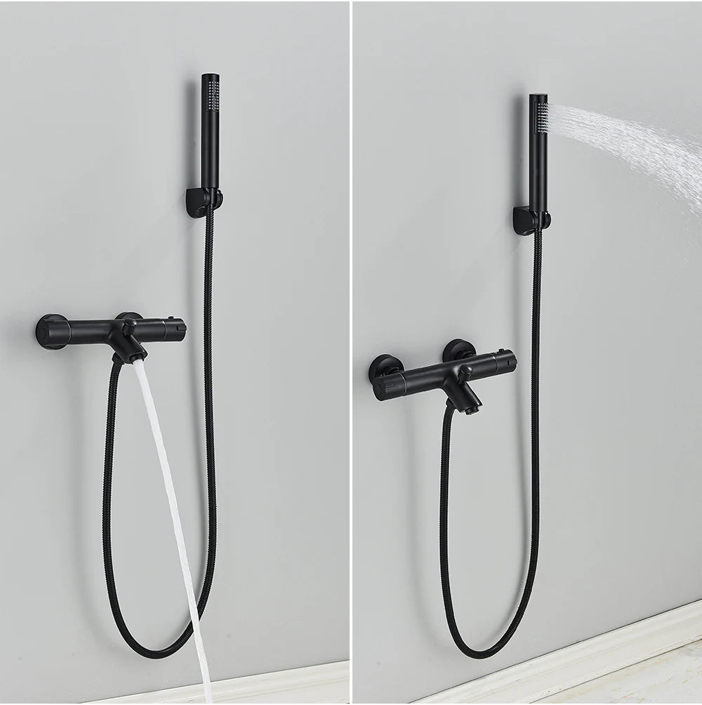 Ensemble Douche Thermostatique Mural – Noir & Chrome, Laiton, Valve Mitigeur | Accessoires Salle de Bain