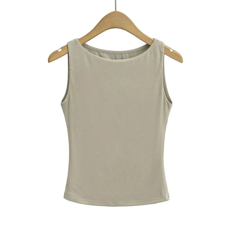 Débardeur Double Épaisseur Col Bateau Ultra-Doux - Stretch Casual Sans Manches Multicolore Femme