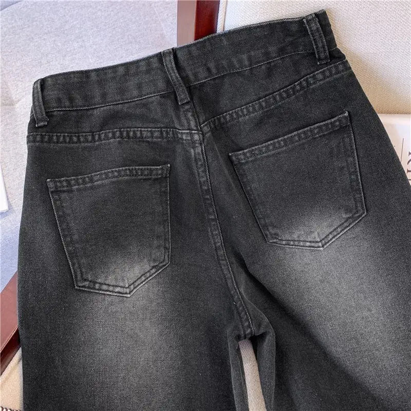 Damen-Jeans Warme Fleece-Hose Gerader Schnitt Schmal Samtig Weich Vintage – Bequeme gefütterte Denim-Hose | Winter