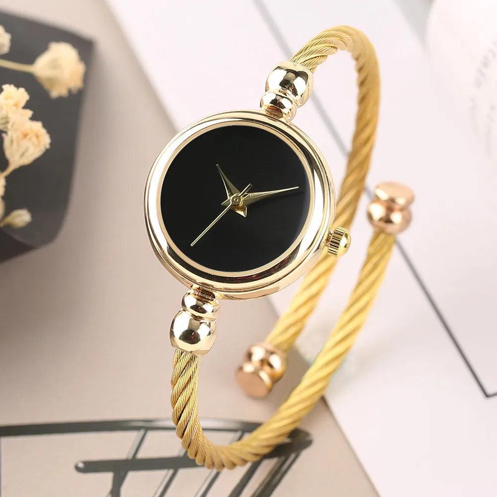 Montre Femme MAYZHISU Rétro Quartz Or – Bracelet Bangle Chaîne Acier Luxe Minimaliste