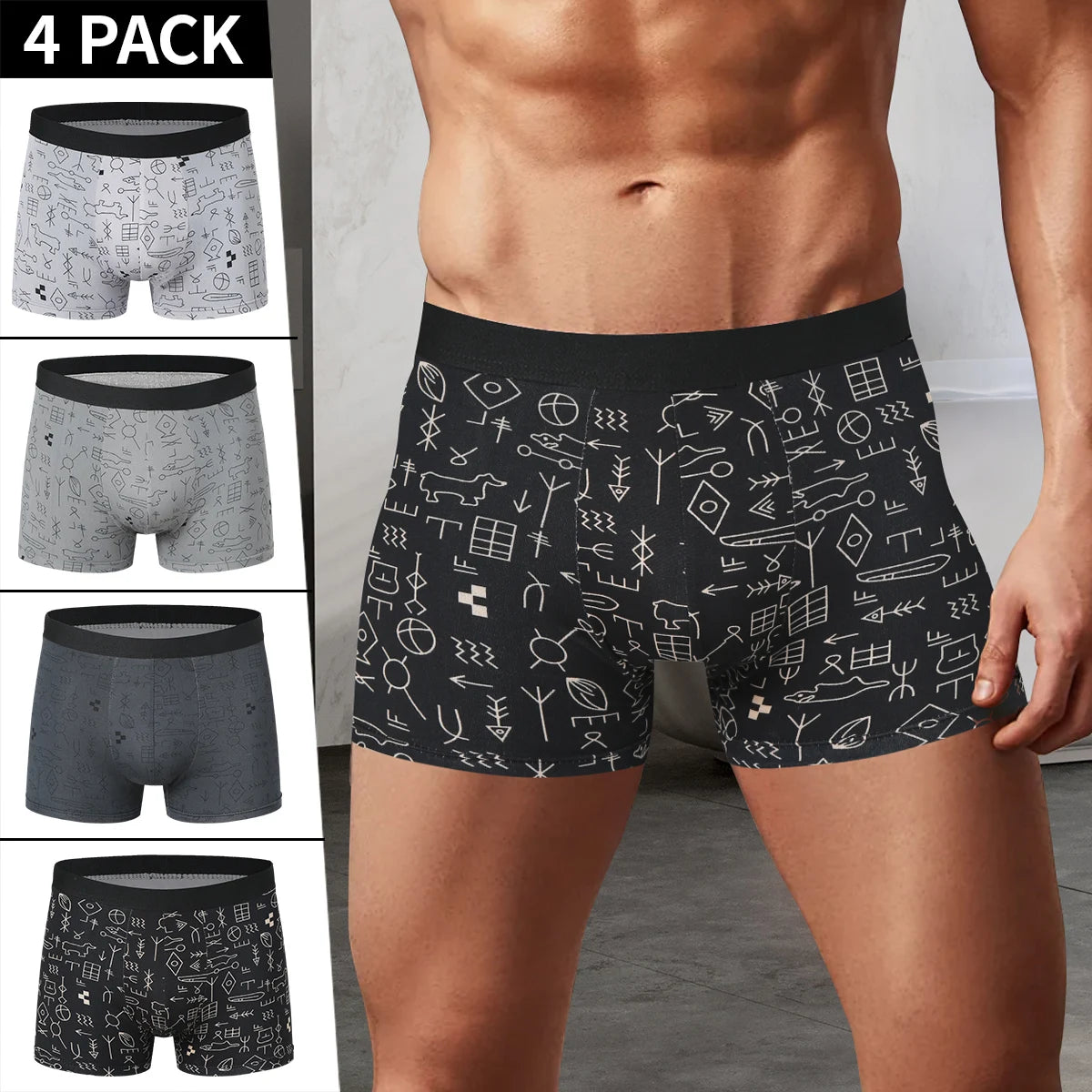 Pack 4 Boxers Homme Imprimés Taille US/EU Confortables Fashion Slip Short de Bain Oversize Sous-Vêtements Premium Multicolore – Pack 4 Boxers Premium Imprimés | Mode Homme Sous-Vêtements Premium