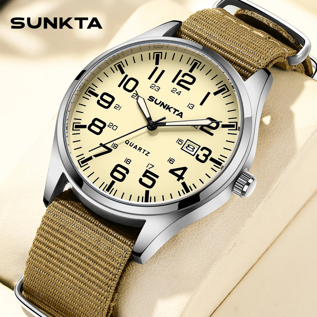Montre Homme SUNKTA Militaire Sport Luxe Quartz Date Nylon Cuir Lumineux Étanche – Fashion Tendance