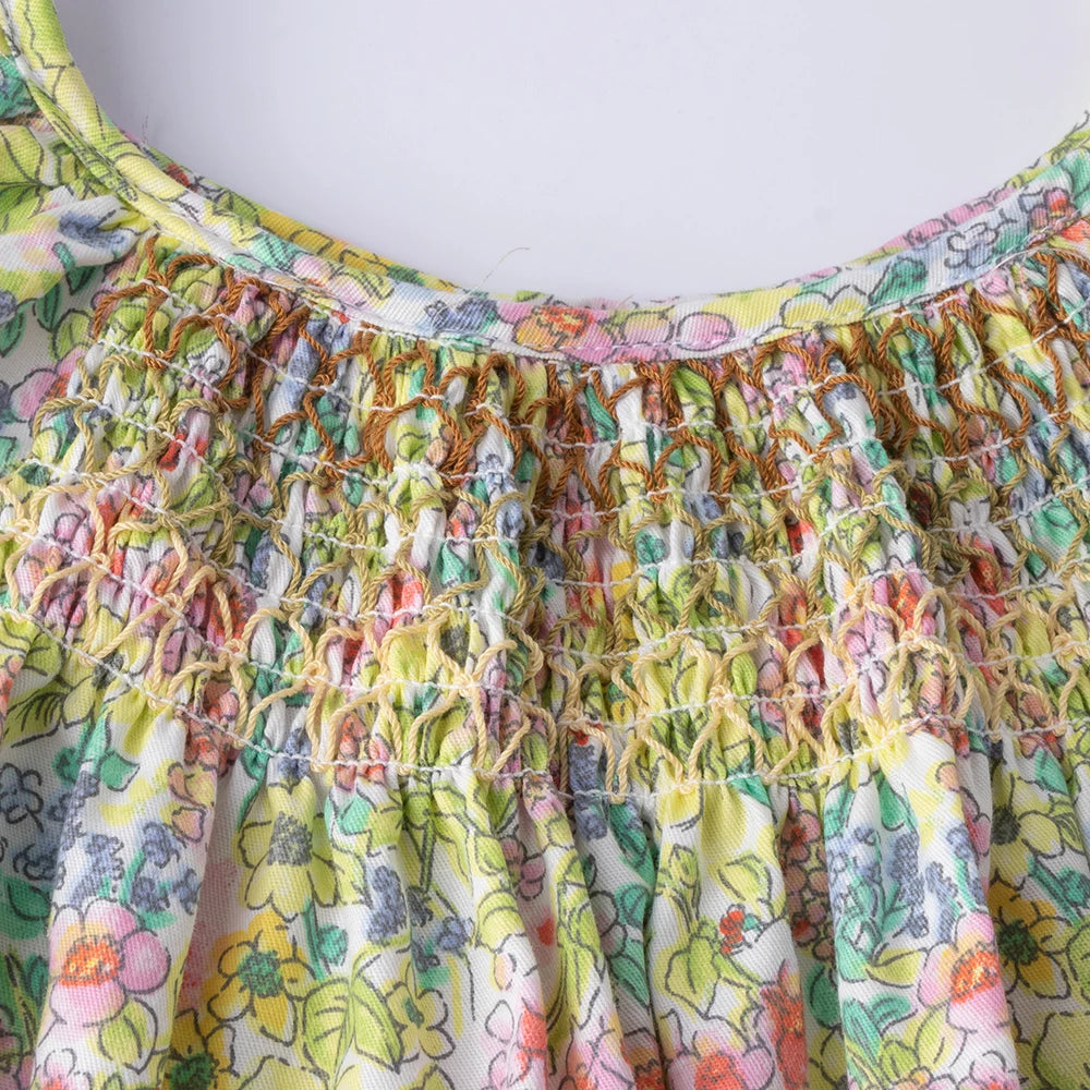 Robe Été Fille Fleurie Smockée Manches Volantes – Tenue Quotidienne Adorable 1-6 Ans