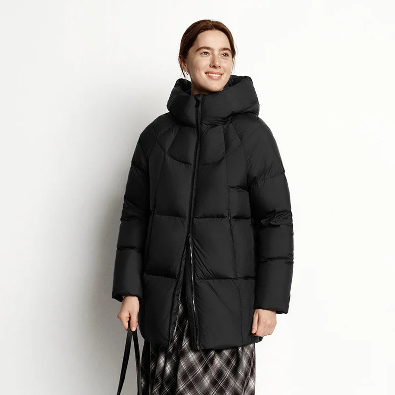 Doudoune Mi-Longue Femme Hiver 90% Duvet – Coupe Raglan Coupe-Vent Imperméable Chaude | Semir 2025