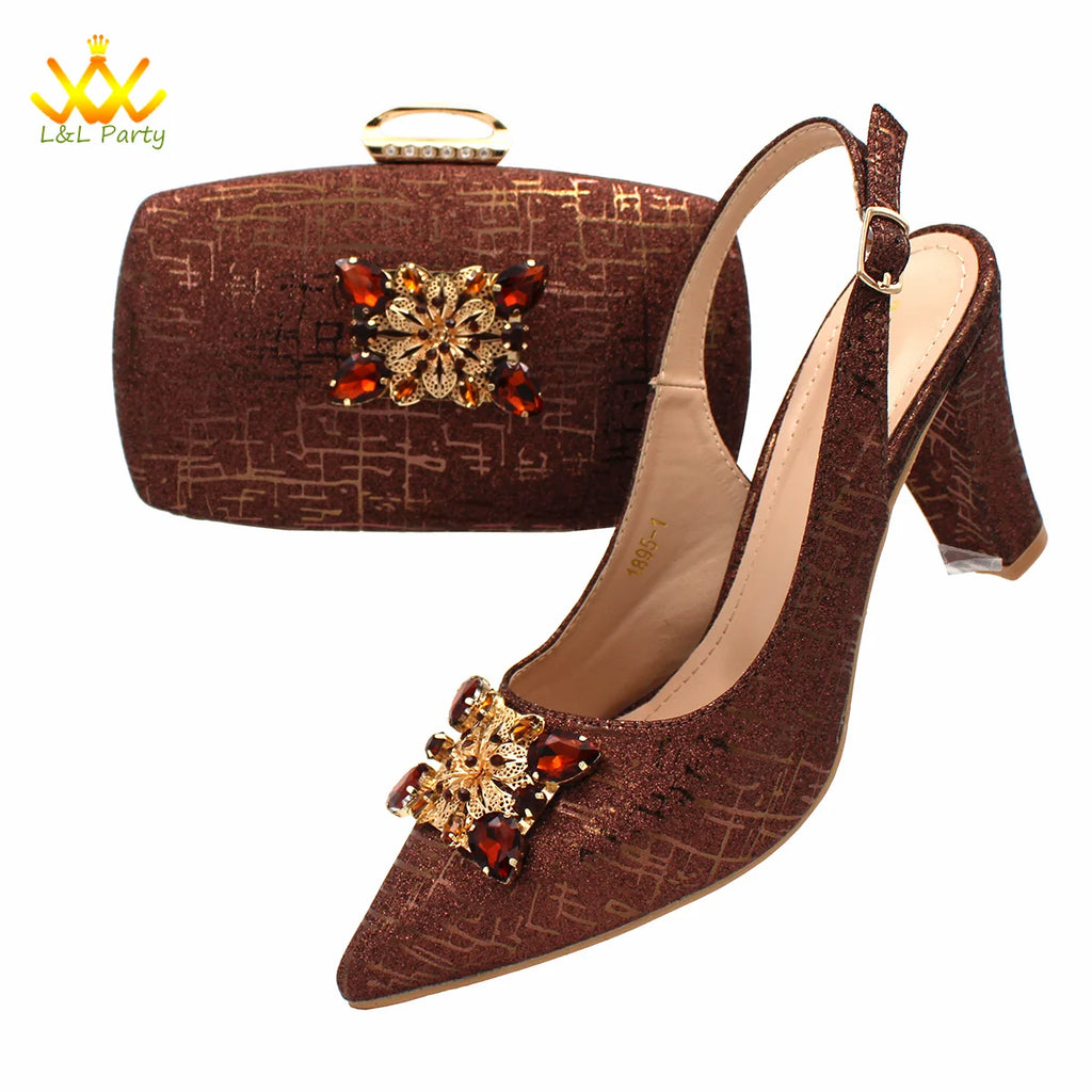 Ensemble Chaussures + Sac Italien Orange Cristal – Pumps Luxe Mariage Fête 2024