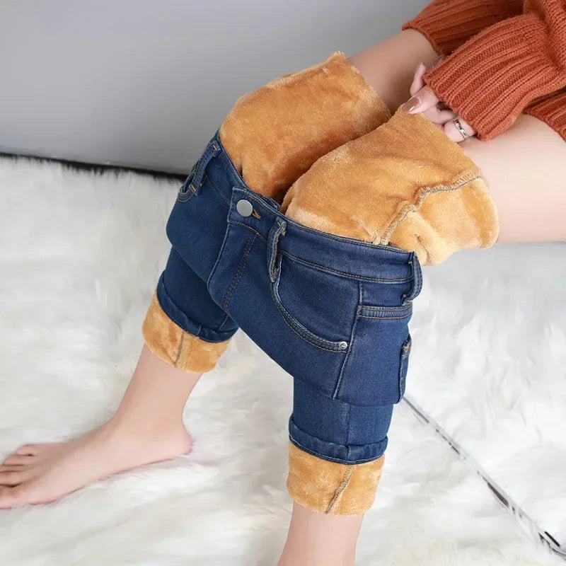 Jean Femme Thermique Skinny Taille Haute Chaud Polaire Stretch Denim – Pantalon Crayon Hiver Neige Confortable | Mode