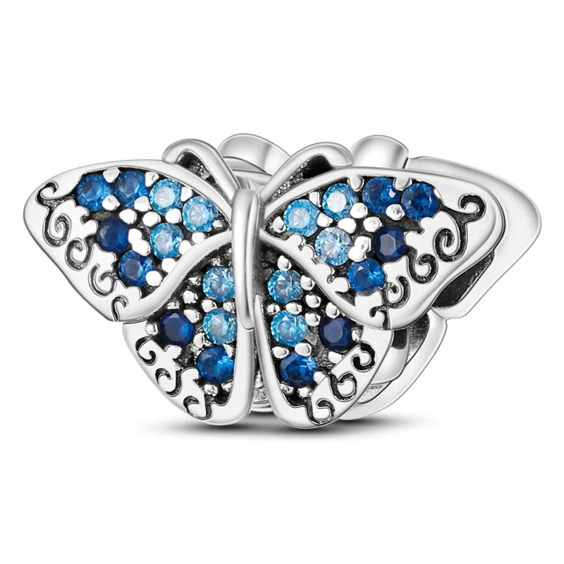 Charm Argent 925 Bleu Rotatif – Œil Démon, Main, Lune & Ciel Étoilé | Perle Pendentif Bracelet Femme | Bijou Spirituel & Mystique