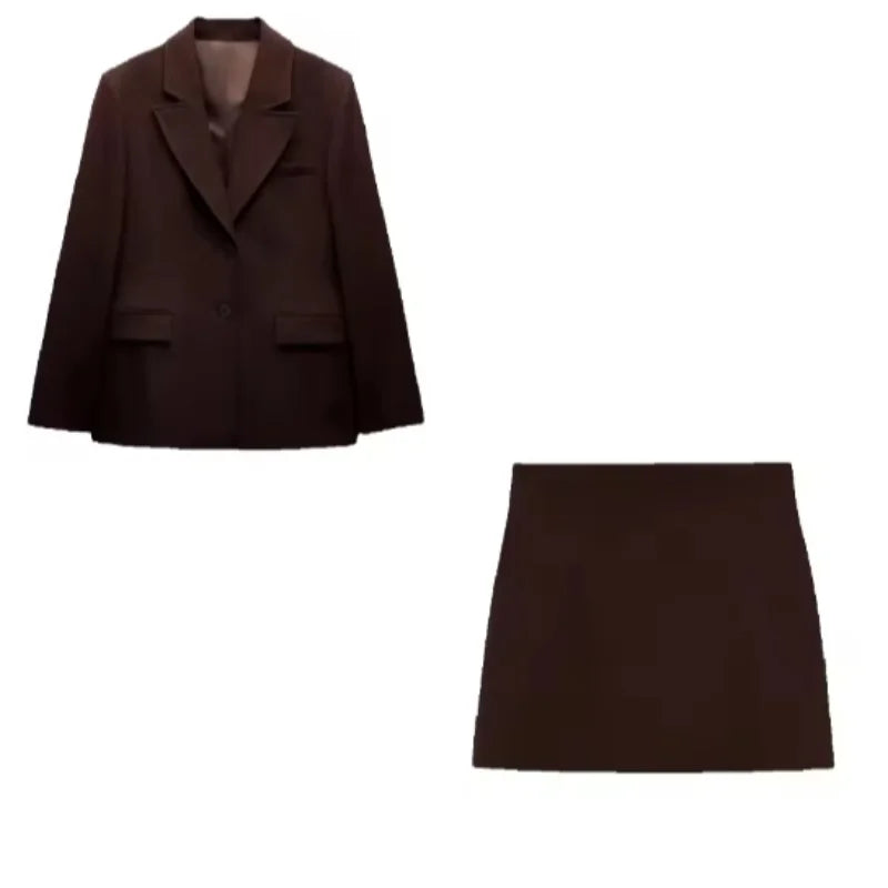 Ensemble Blazer Mini Jupe Femme Élégant – Col Revers Manches Longues Slim Uni | Tenue Bureau Chic 2025