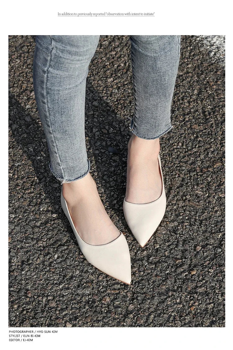Ballerines Bout Pointu Flock Slip-on 2025 – Talon Plat Couleur Unie Tailles 31 à 46