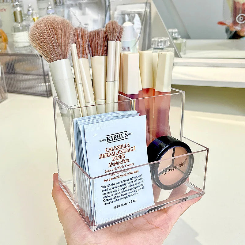 Boîte Acrylique Organisateur Maquillage 3-5 Grilles – Pot Pinceaux & Bijoux | Bureau & Coiffeuse