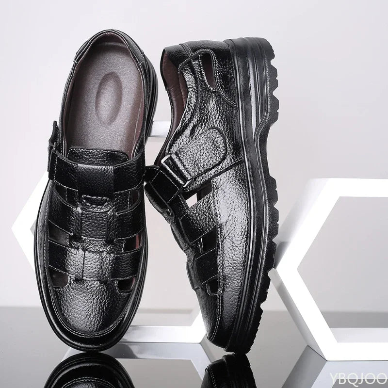 Sandales Cuir Véritable Homme Hollow Respirant 2025 – Casual Confortables Été