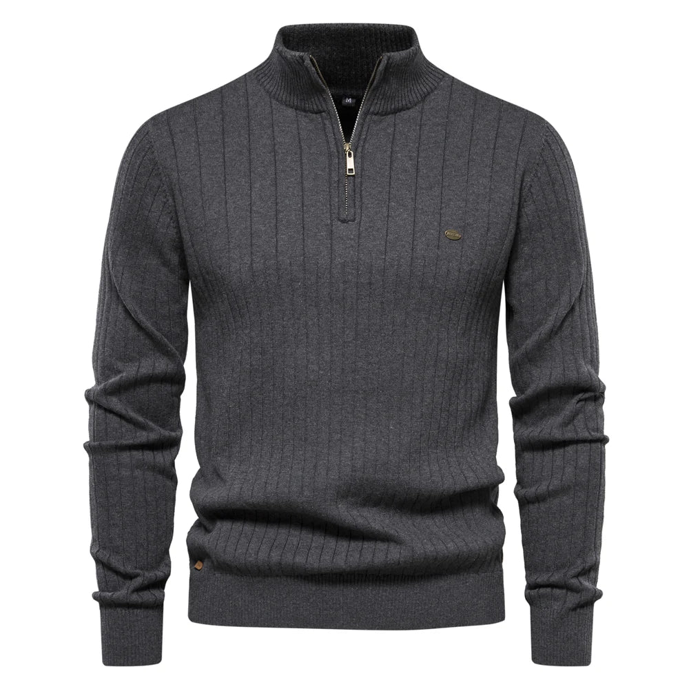 Pull Homme Zip Col Montant Coton Tricoté – Pullover Chaud Qualité Premium Automne Hiver | Mode Homme Premium
