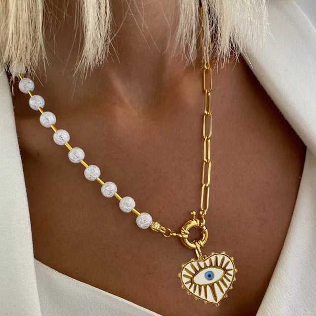 Collier Ras-du-Cou Boho Vintage – Cœur, Coquillage & Œil Turc | Bijou Femme Tendance Été & Plage | Accessoire Mode Charme