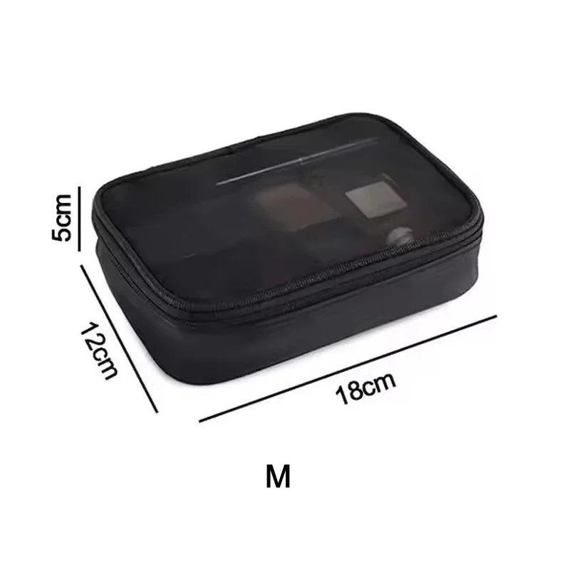 Trousse Maquillage Filet Noir Voyage – Fermeture Éclair | Organisateur Cosmétique Portable