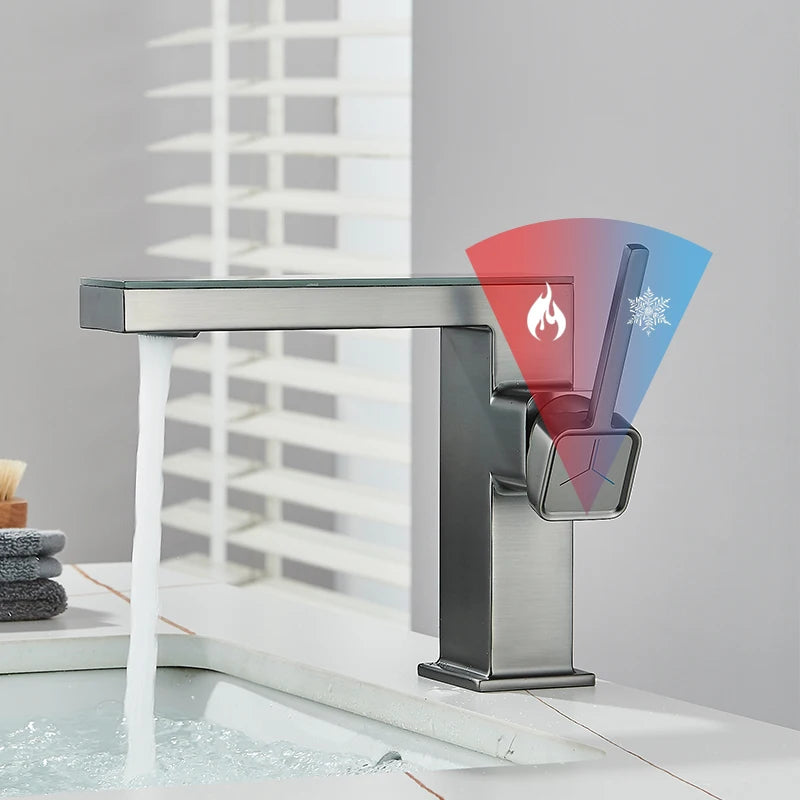 Robinet Lavabo Digital LED Gris – Affichage Température, Lumière LED, Mitigeur Eau Chaude & Froide | Salle de Bain High-Tech