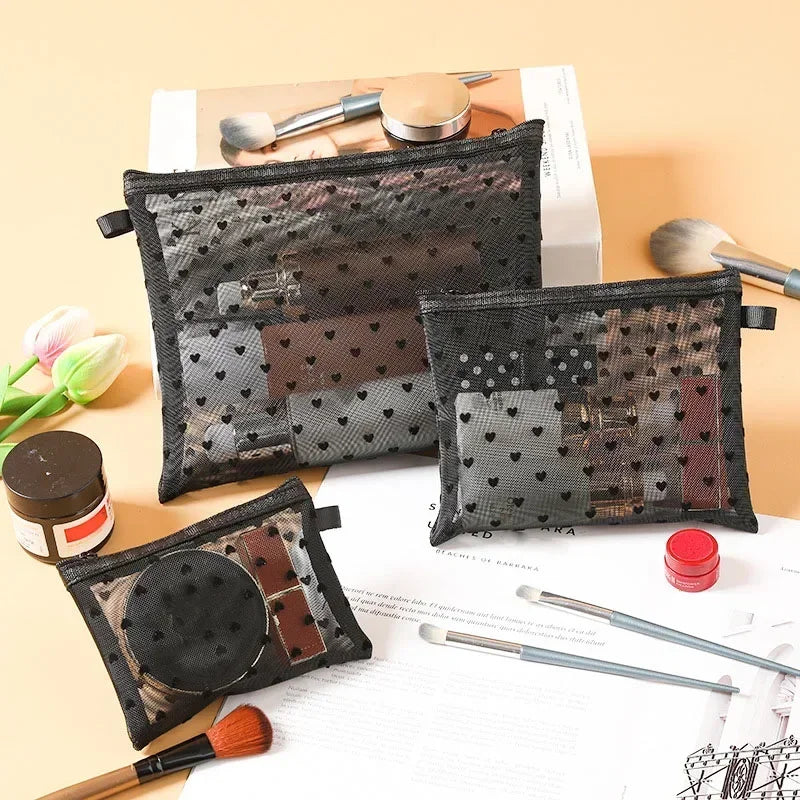 Mini Trousse Maquillage Transparente Cœur – Pochette Cosmétique Portable