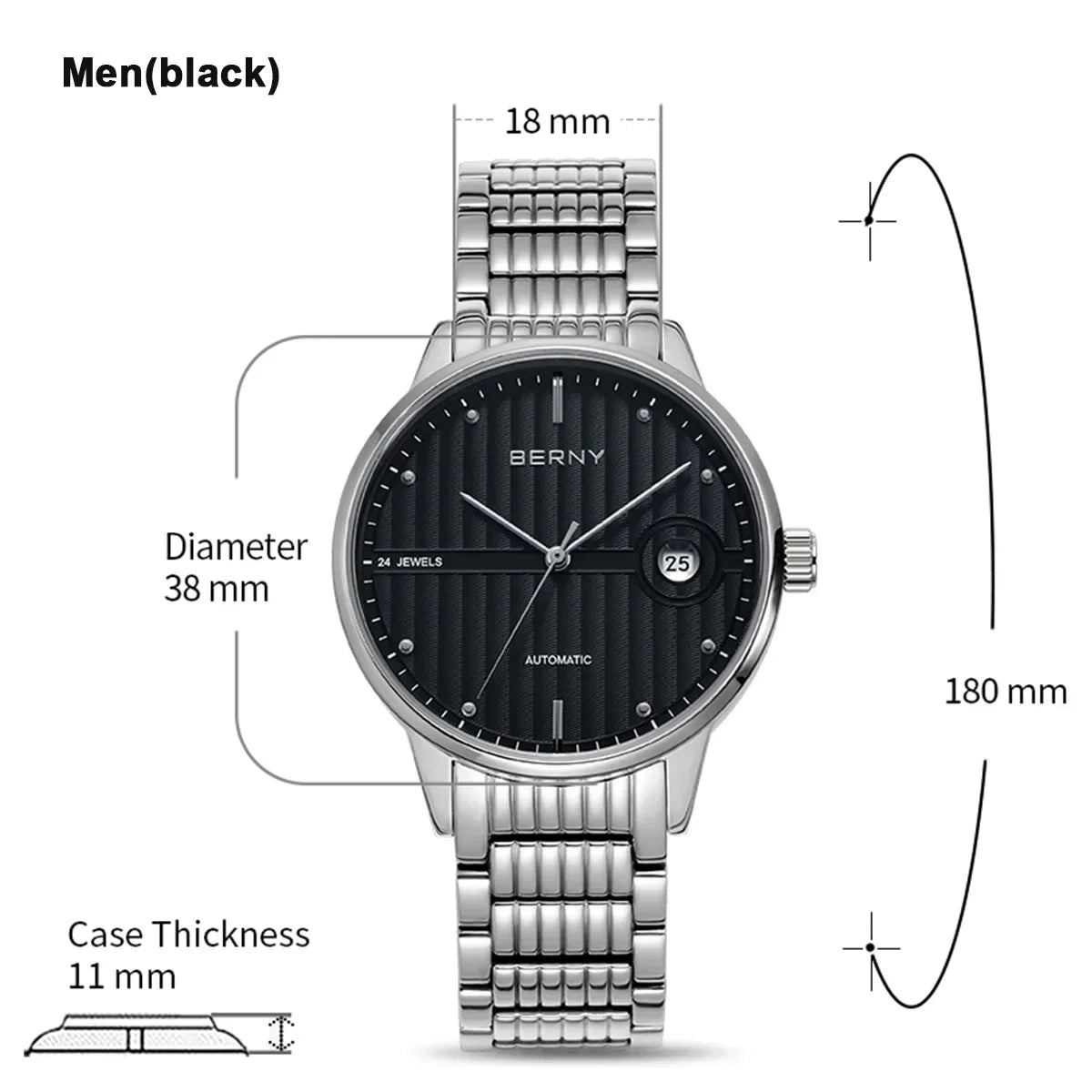 Montre Mécanique Automatique Luxe BERNY Couple Saphir Acier Miyota 9015 5ATM – Homme & Femme