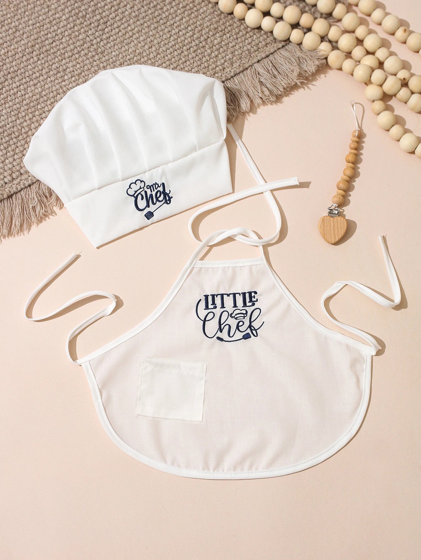 Kit Photo Nouveau-Né Petit Chef – Tablier + Toque Brodés Unisexe Séance Photo Bébé 2 Pièces