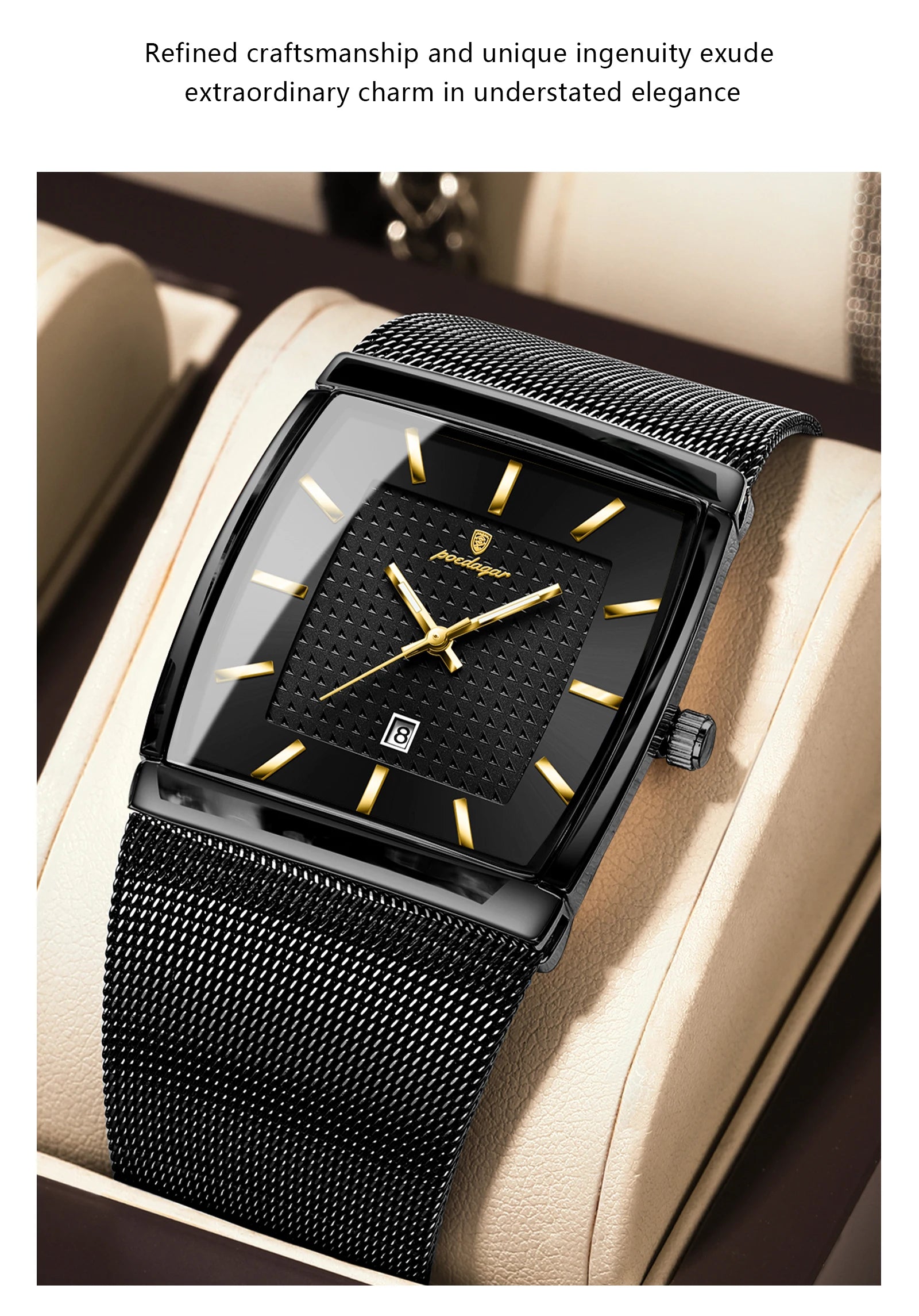 Montre Homme Luxe POEDAGAR Maille Acier Inoxydable Lumineux Date Quartz – Étanche Élégante