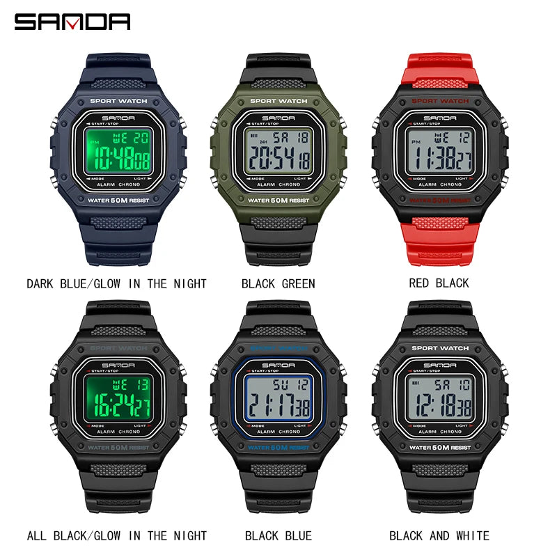 SANDA 2156 Herren Militär Digitaluhr – LED Sport Army Wasserdicht Stoppuhr Großes Zifferblatt
