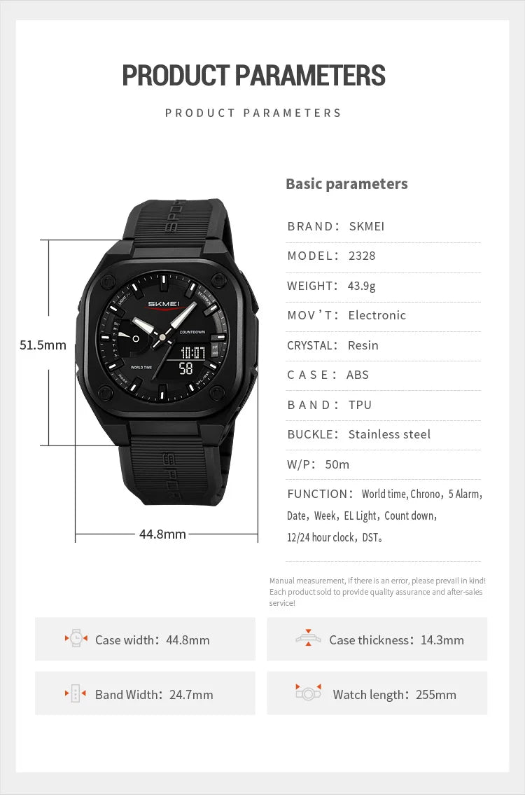 Montre Unisexe SKMEI Business Digital Quartz – Sport Étanche Multifonction Fashion