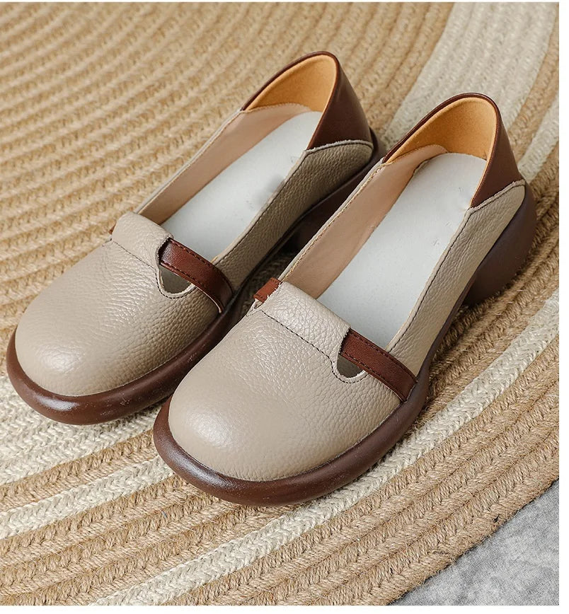 Mocassins Cuir Véritable Vintage Slip-on Femme – Bout Rond Luxe Conduite Loafers Automne