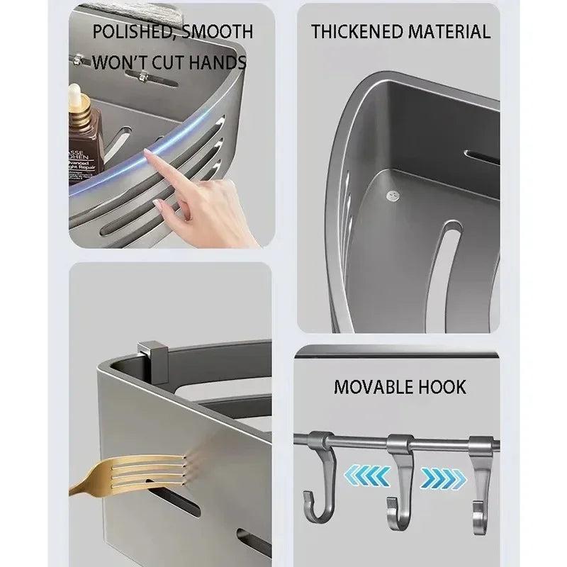 Étagère d’Angle Salle de Bain Aluminium – Sans Perçage Autocollant | Rangement Shampooing & Maquillage