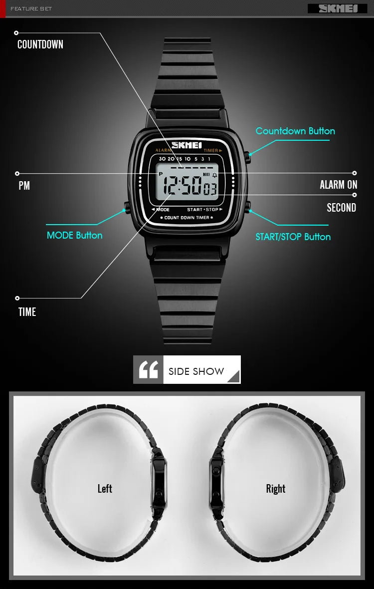 SKMEI Damen-Digitaluhr 1901 mit Chrono-Kalender kleinem Zifferblatt wasserdicht – Luxus Mode Trend