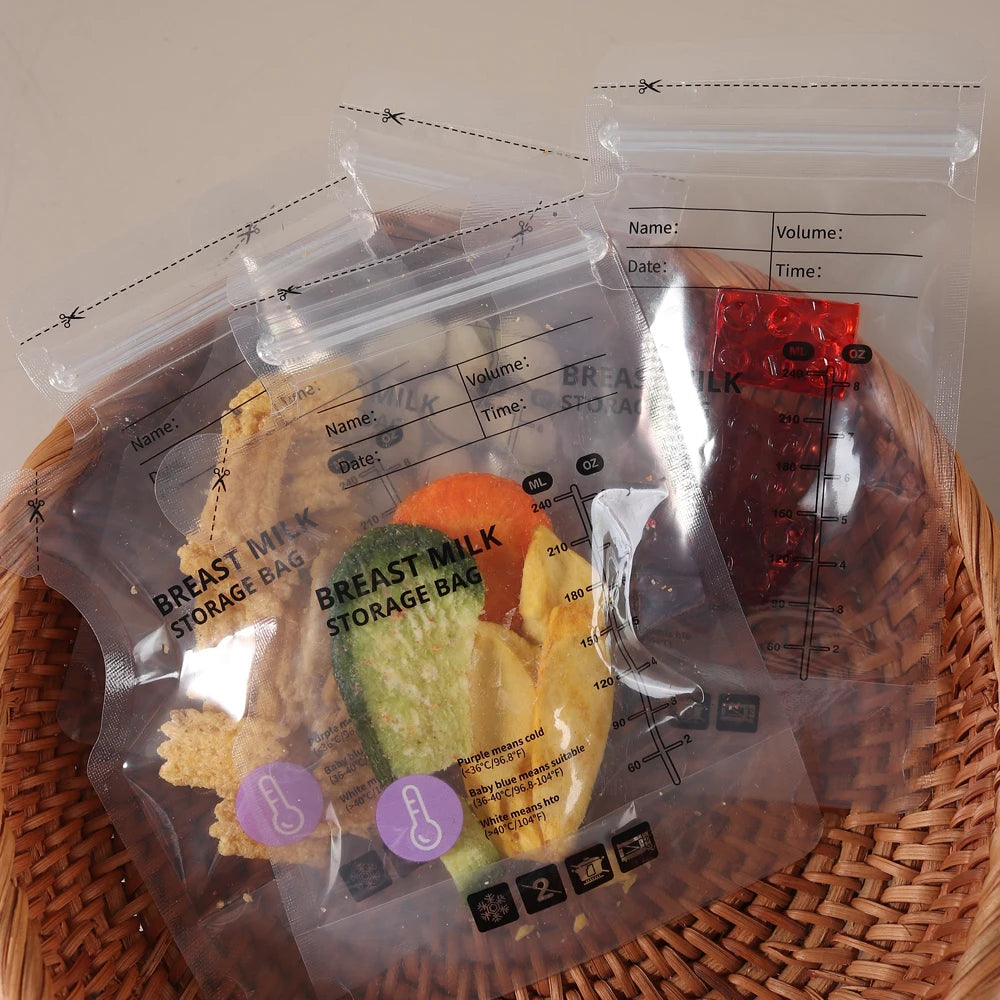 Lot 60 Poches de Conservation Lait Maternel Thermosensibles – PE Alimentaire Transparent Gradué Anti-Fuite