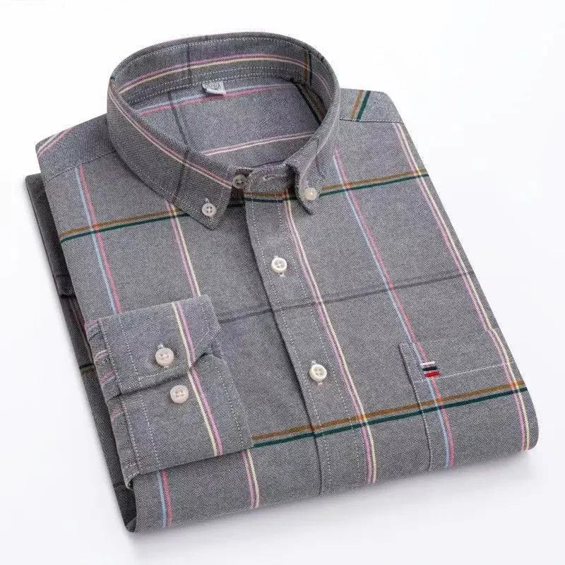 Chemise Homme Oxford Coton Manches Longues Carreaux Couleur Unie Business Casual Respirante Confortable Grande Taille 6XL 7XL Printemps Automne – Chemise Business Premium Toutes Saisons | Mode Homme Premium