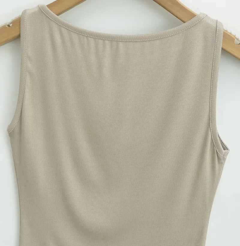 Débardeur Double Épaisseur Col Bateau Ultra-Doux - Stretch Casual Sans Manches Multicolore Femme