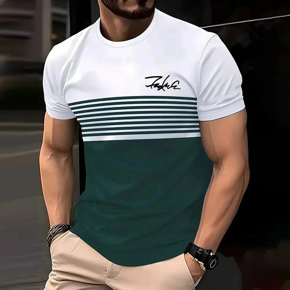 T-shirt Homme 3D Rayé Col Rond – Streetwear Casual Été Tendance Pullover