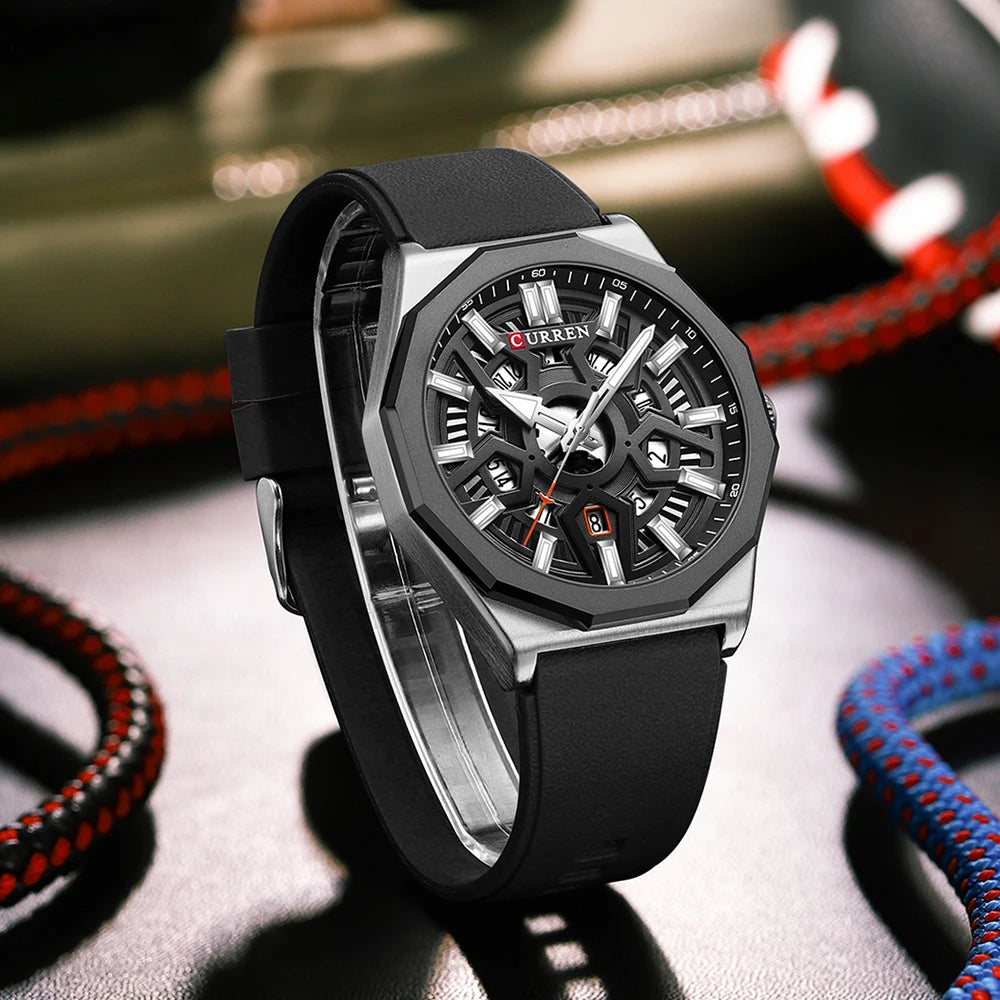 Montre Homme CURREN Design Créatif Quartz Silicone Lumineux Date – Fashion Sport Élégant