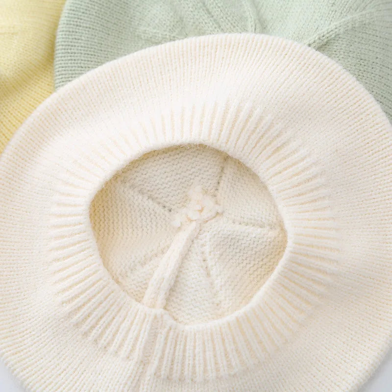 Béret Tricoté Enfant Couleur Unie – Bonnet Peintre Chaud Automne Hiver Fille Garçon Tendance