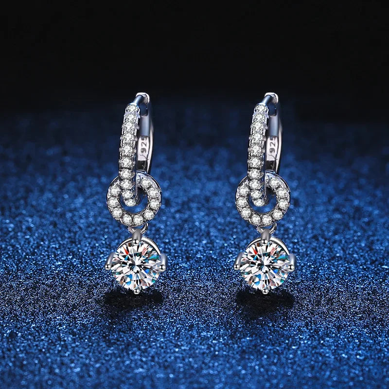 Boucles d'Oreilles Pendantes Moissanite Argent 925 — Bijou Luxe Mariage Anniversaire