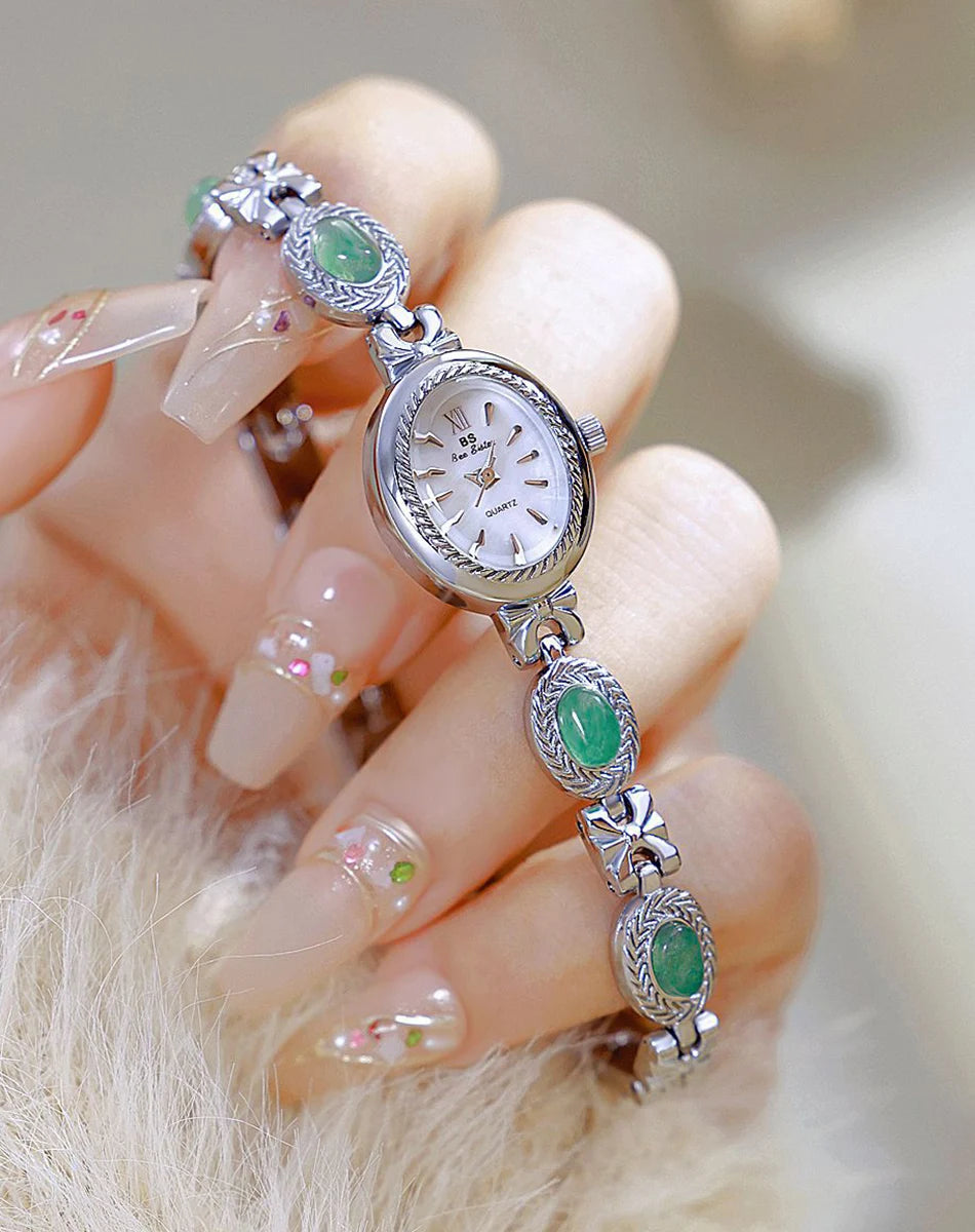Montre Femme Luxe Jade Bracelet Quartz Dorée – Élégante Fashion Cadeau Idéal