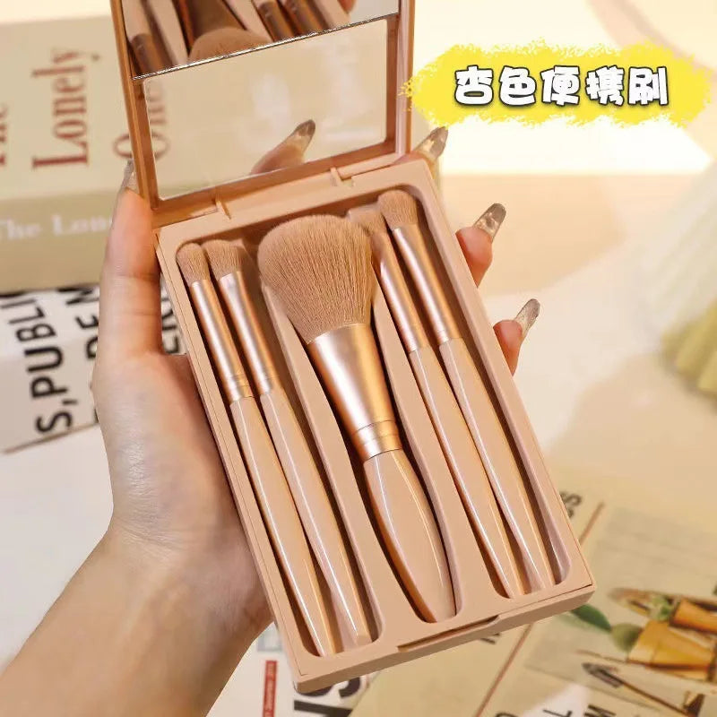 Kit 5 Pinceaux Maquillage Voyage avec Miroir – Pliable & Compact | Mini Set