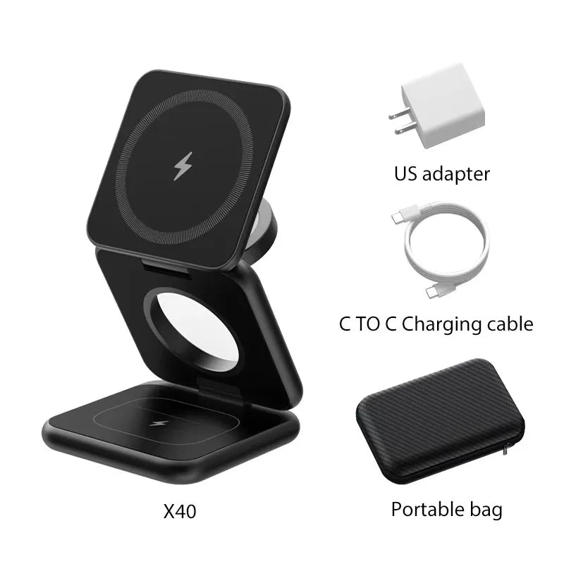 KUXIU X40 Chargeur 3-en-1 Pliable Magnétique – iPhone 17-13 AirPods 4-2 iWatch Charge Rapide
