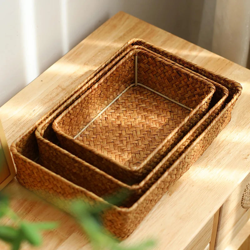 Panier Tressé Algues Rangement Bureau & Salon – Skincare, Télécommande, Clés & Cosmétiques | Déco Naturelle