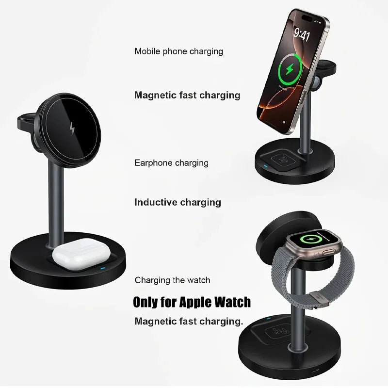 Chargeur 3-en-1 Magnétique Ajustable – iPhone 16-13 iWatch 10-8 AirPods Pro Charge Rapide