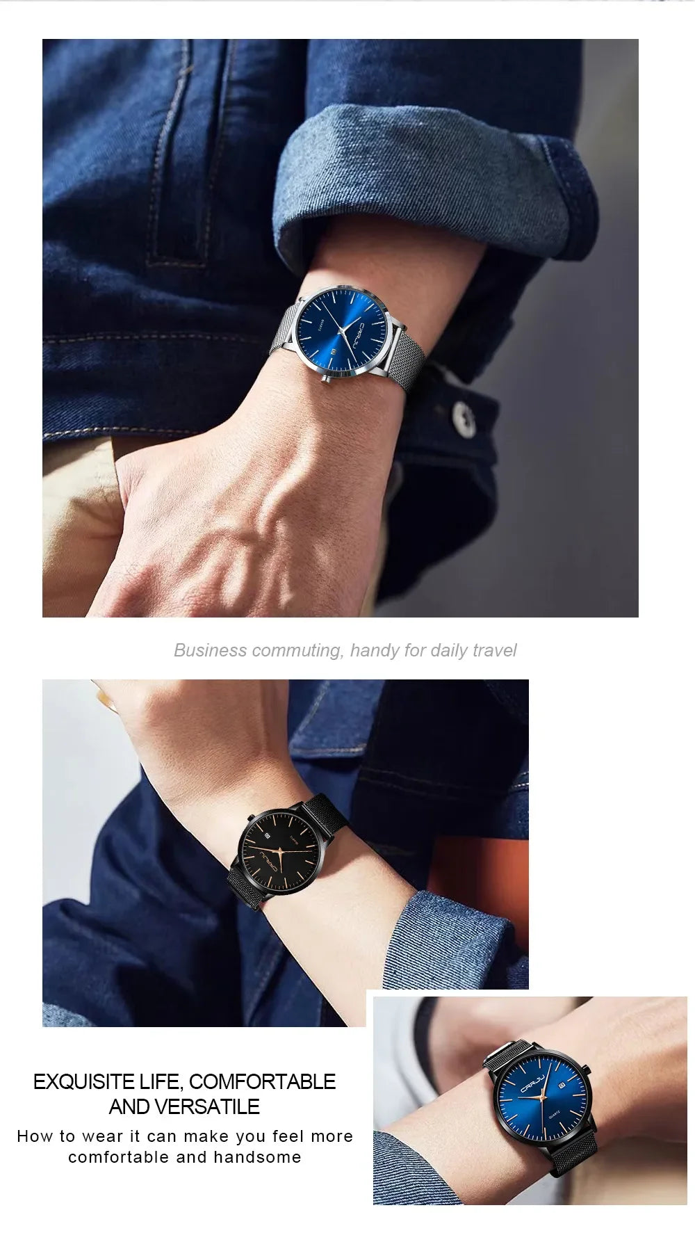 Montre Homme Acier 40mm Ultra-Slim 7mm Maille Métallique – Automatique Minimaliste Classique