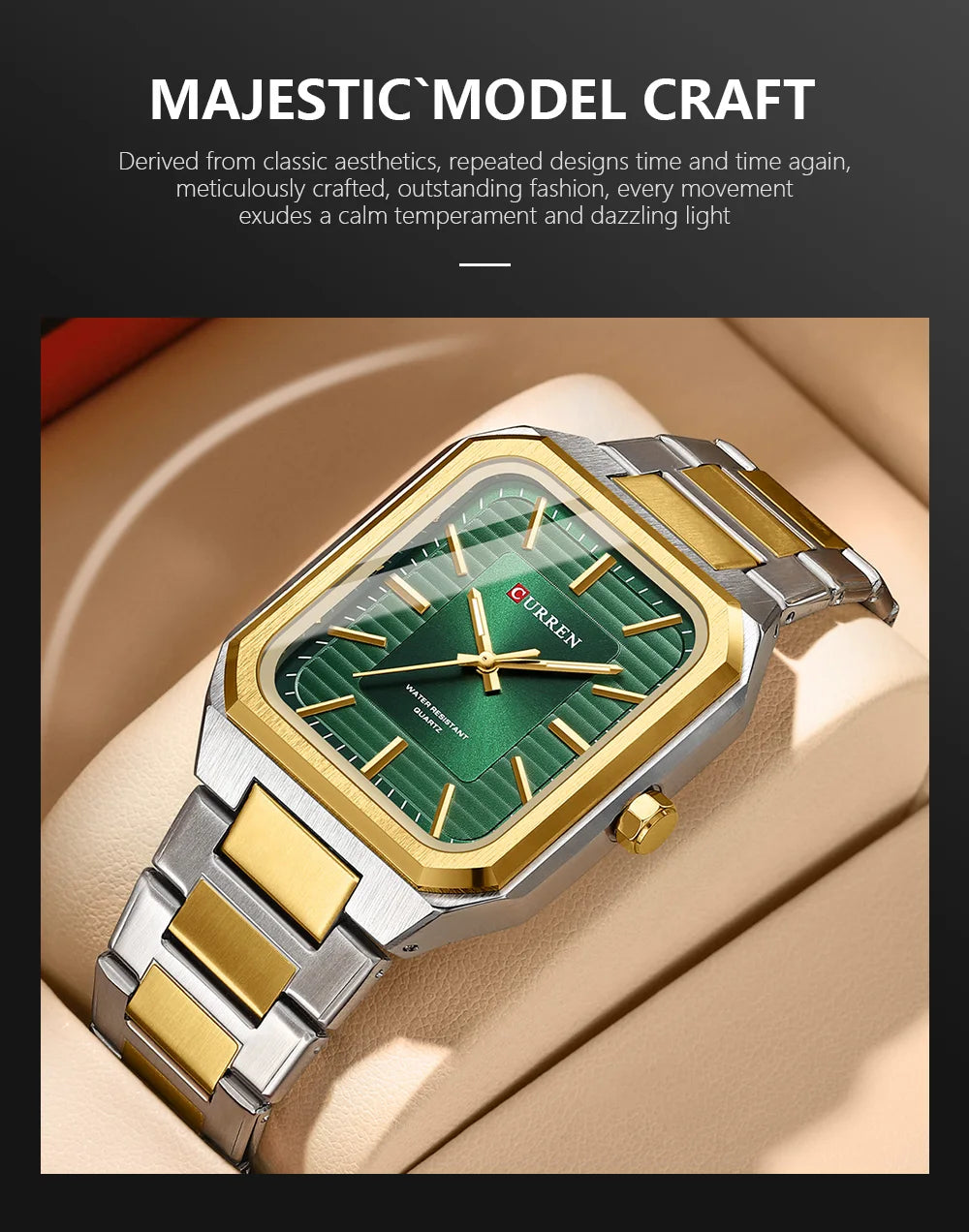 Montre Homme CURREN Vintage Rectangle Acier Inoxydable Quartz Lumineux Étanche – Style Rétro Chic