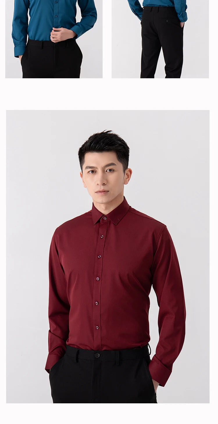 Chemise Homme Slim Fit Couleur Unie – Business Casual Classique Manches Longues Légère | Mode Homme Premium