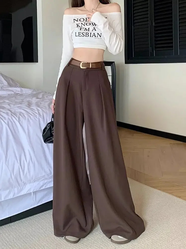 Damenhose Weit Hohe Taille Einfarbig Elegant Minimalistisch Büro-Stil Ulzzang – Casual Chic | Frühling Herbst