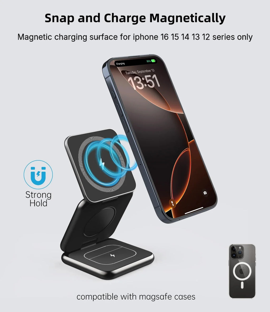 KUXIU X40 Chargeur 3-en-1 Pliable Magnétique – iPhone 17-13 AirPods 4-2 iWatch Charge Rapide