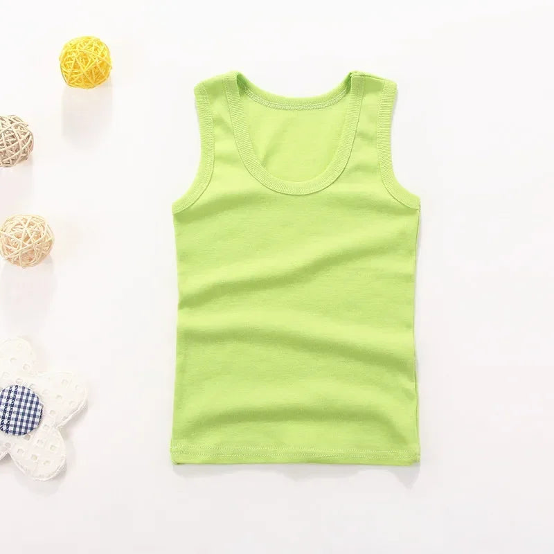 Débardeur Enfant Coton Couleur Unie – T-Shirt Sans Manches Sport Été Garçon Fille Casual
