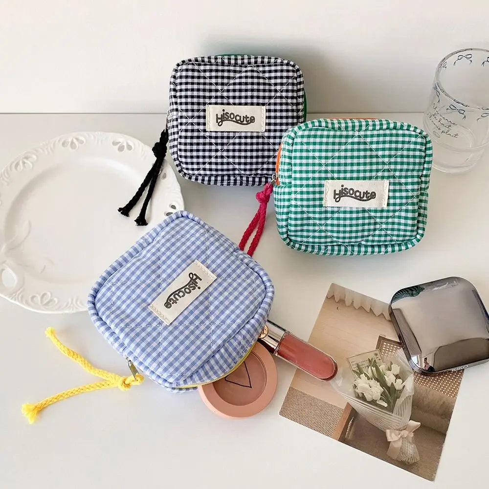 Mini Pochette Vichy Zippée – Trousse Cosmétique Porte-Monnaie Serviettes Hygiéniques Organiseur Cadeau