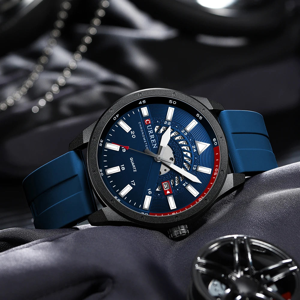 Montre Homme CURREN 8421 Quartz Fashion Calendrier Étanche Bracelet Silicone Sport Casual Business Élégante | Montre CURREN 8421 Quartz Sport Premium