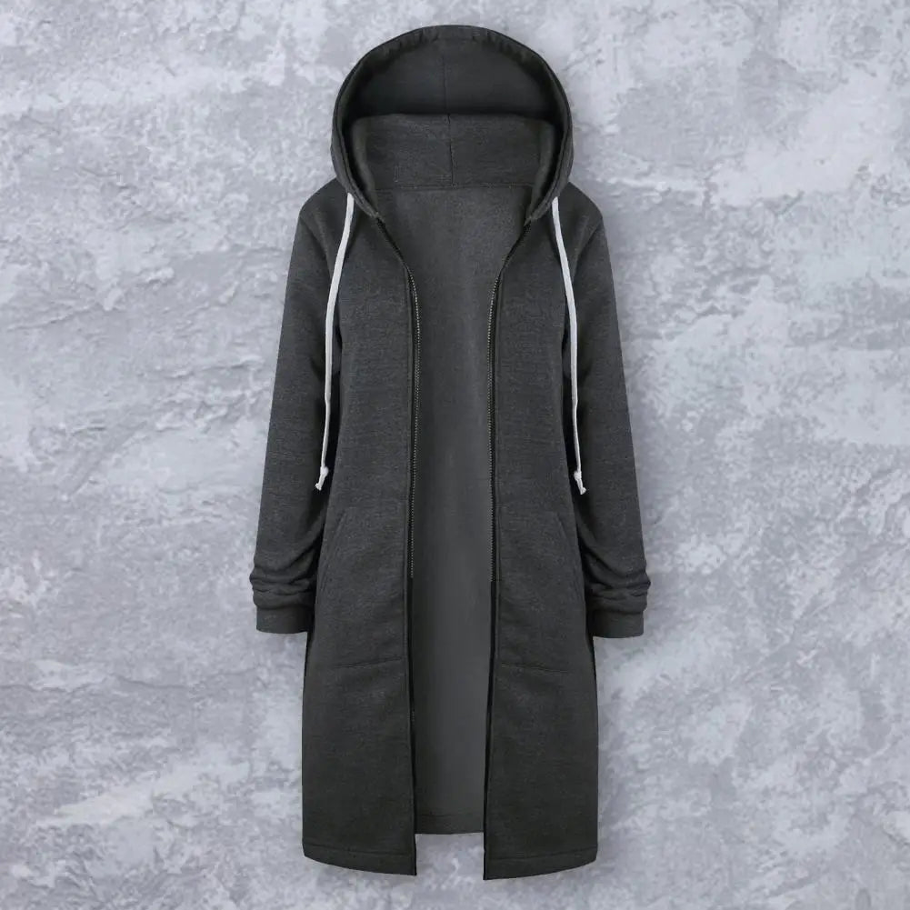 Veste Sweat Femme Polaire À Capuche Longue Zip Manches Longues Ample – Chaud & Confortable | Automne Hiver