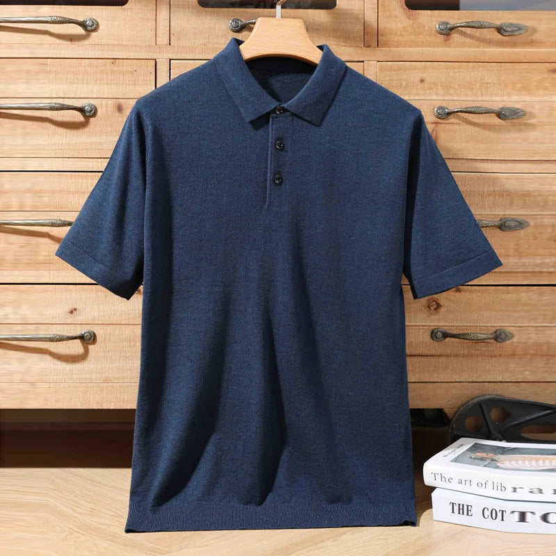 Herren-Polo-Pullover aus 100 % Merinowolle – Lapierre-Kragen Kurzarm Locker gestrickt Sommer Übergröße | Premium Herrenmode